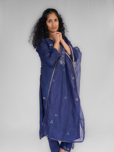 Dark Blue with Beadwork Kurta Set