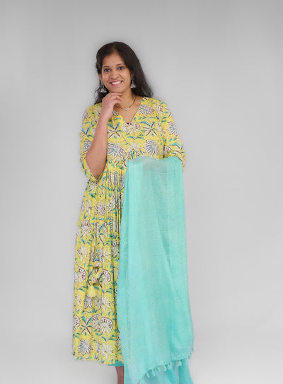 Yellow Floral Cotton Top Kurta set