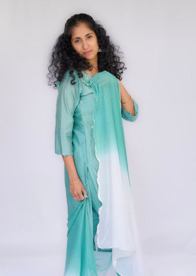 Aqua Green Bead Work Kurta Set