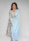 Cream Floral Top and Sky Blue Dupatta