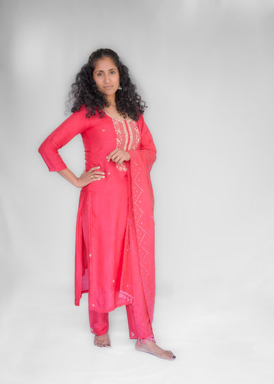 Coral Red Kurta Set