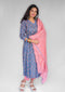 Blue Floral Cotton Top and Peachy Pink Dupatta