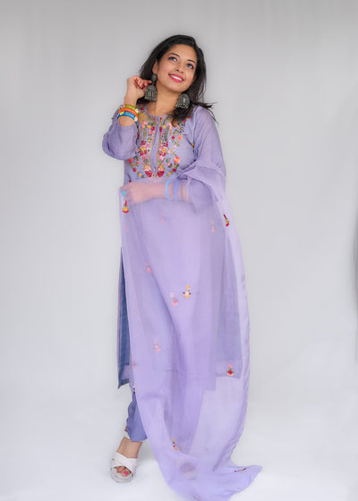 Purple Floral Embroidery Kurta Set