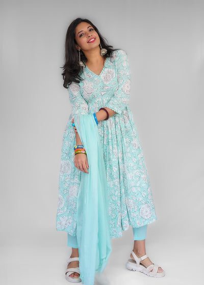 Light Blue Cotton Kurta set