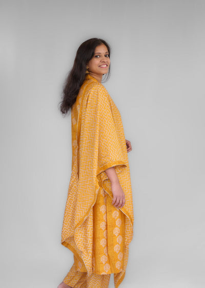 Yellow Printed Kurta Set