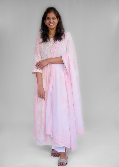 Pastel Pink and White Kurta Set