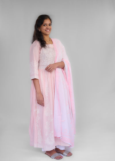 Pastel Pink and White Kurta Set