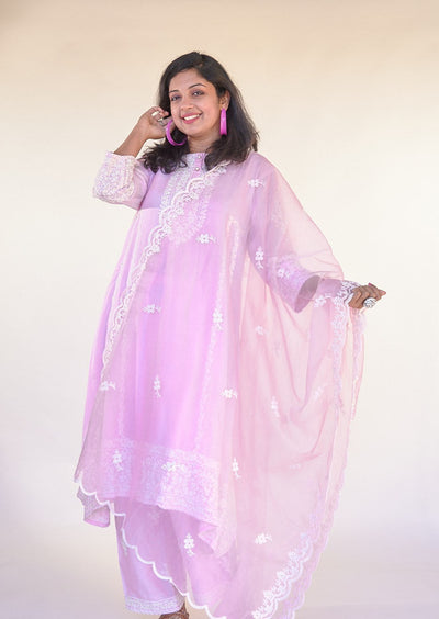 Pink and Off-White Kurta Set