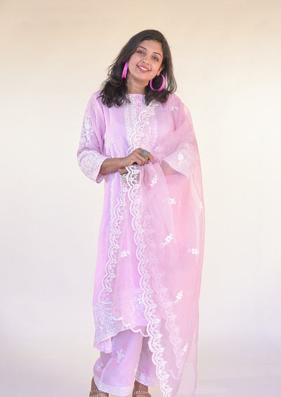 Pink and Off-White Kurta Set