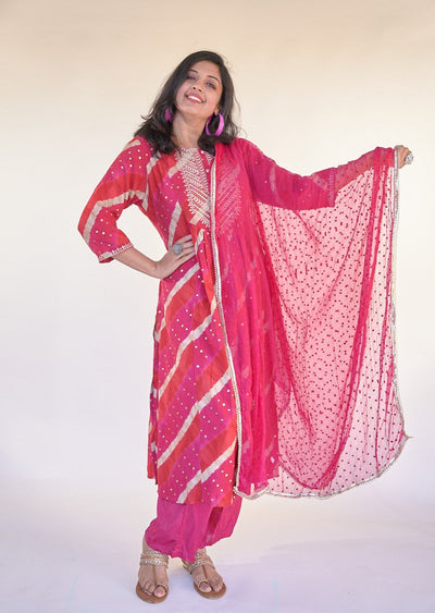 Pink Red and Gold Kurta Set