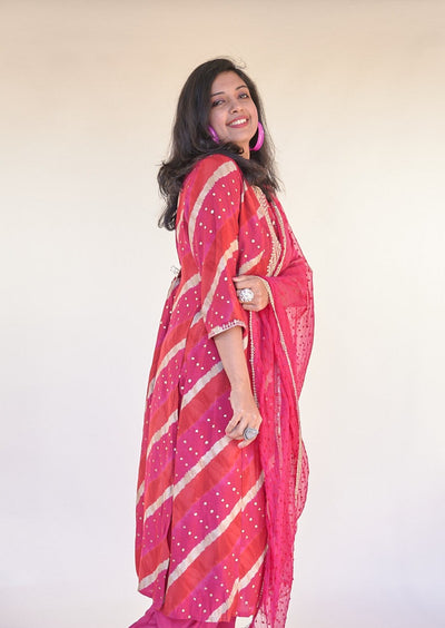 Pink Red and Gold Kurta Set