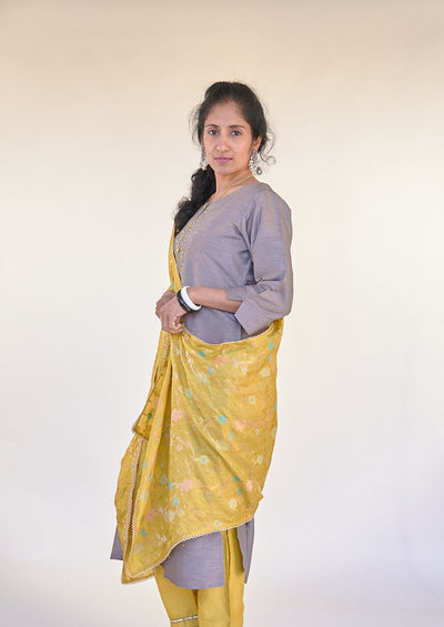 Grey and Yellow Kurta Set