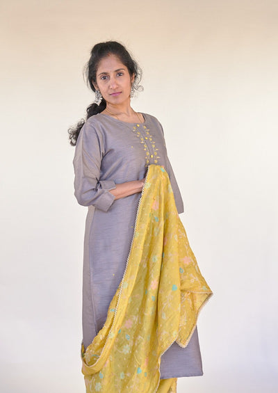 Grey and Yellow Kurta Set