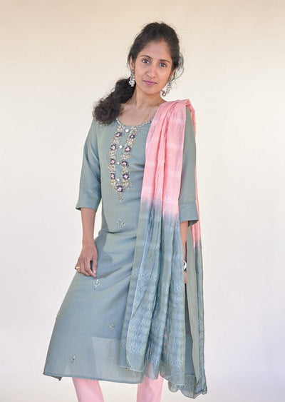 Light Grey Blue Kurta Set