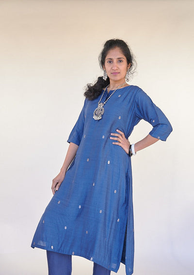 Blue Munga Silk Kurta Set