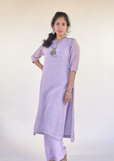 Pastel Lavender Munga Silk Kurta Set