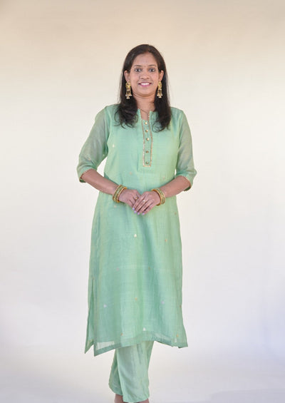 Pastel Green Munga Silk Kurta Set