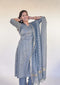 Blue Grey with Gold Stripes Kurta Set