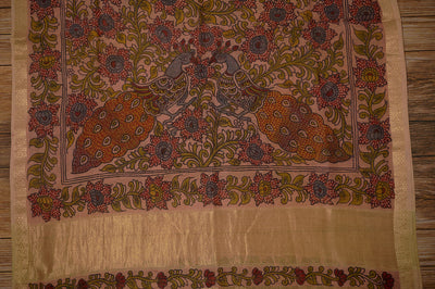 Creamy Peach Kalamkari Dupatta